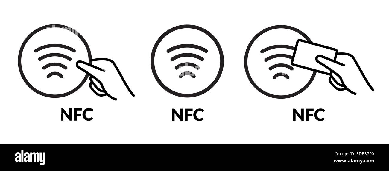NFC card payment contactless icon. Mobile logo rfid symbol wireless smartphone nfc pay Stock Vector