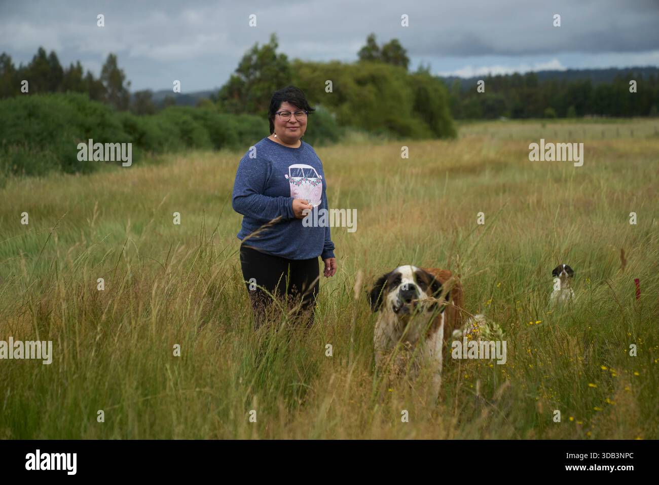 Karen Rivas, a Mapuche political scientist, poses outside of her home ...