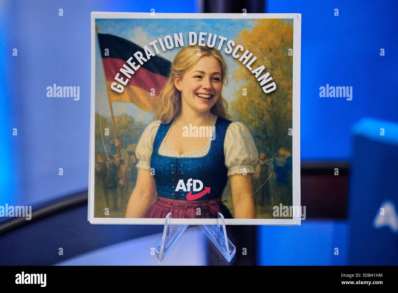 FILE - Stickers are offered at the re-founding of the AfD youth ...