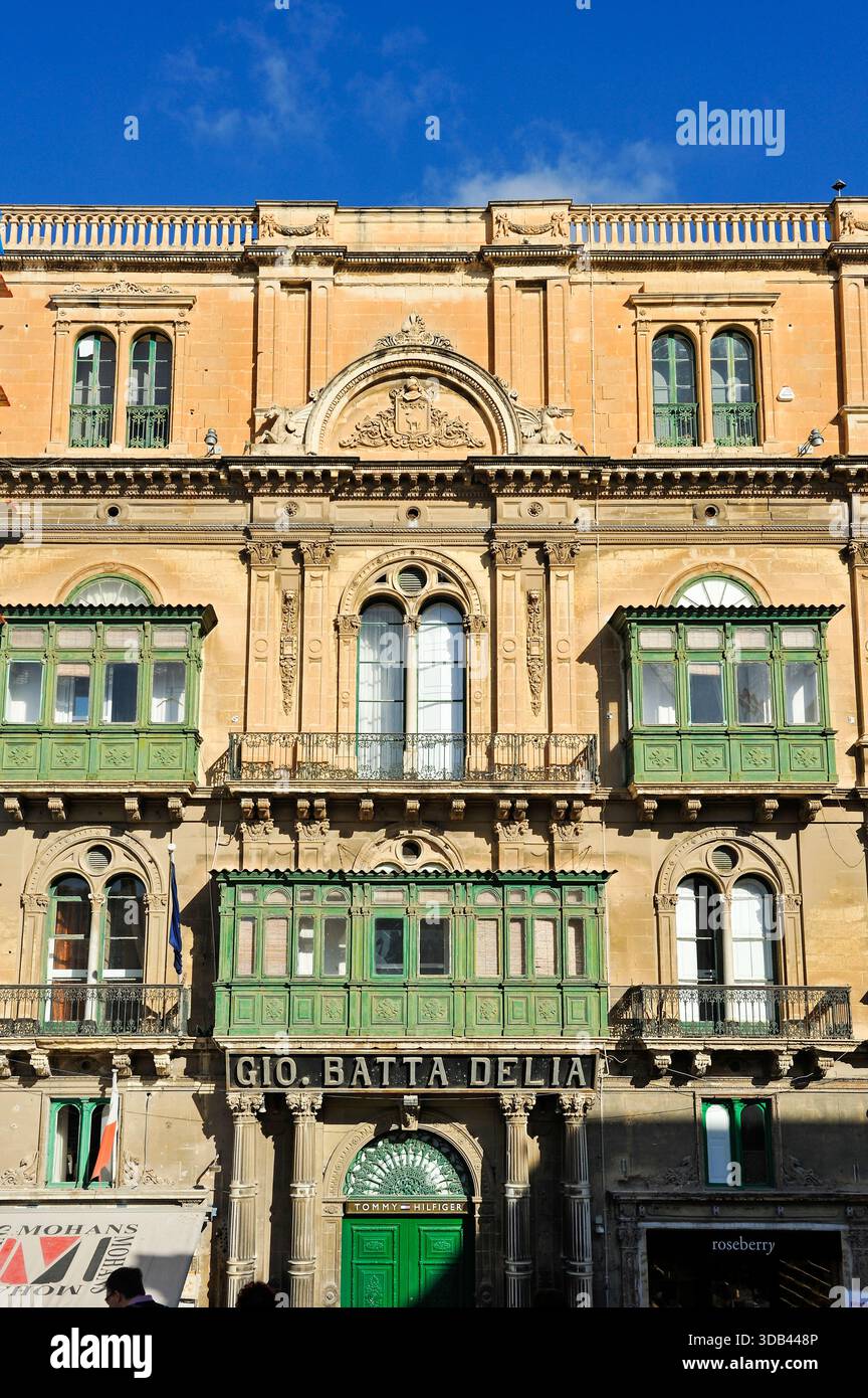 Building facade on Republic Street, Valletta, Malta, Southern Europe Stock Photo