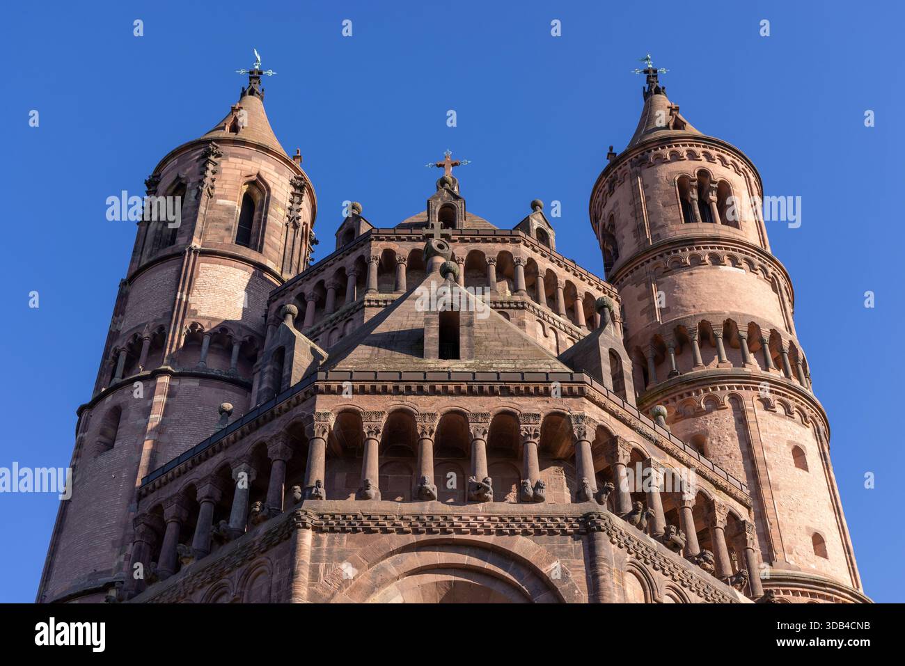 View from a low perspective of Worms Cathedral (St. Peter's Cathedral), Worms, Rhineland-Palatinate, Germany, Europe Stock Photo