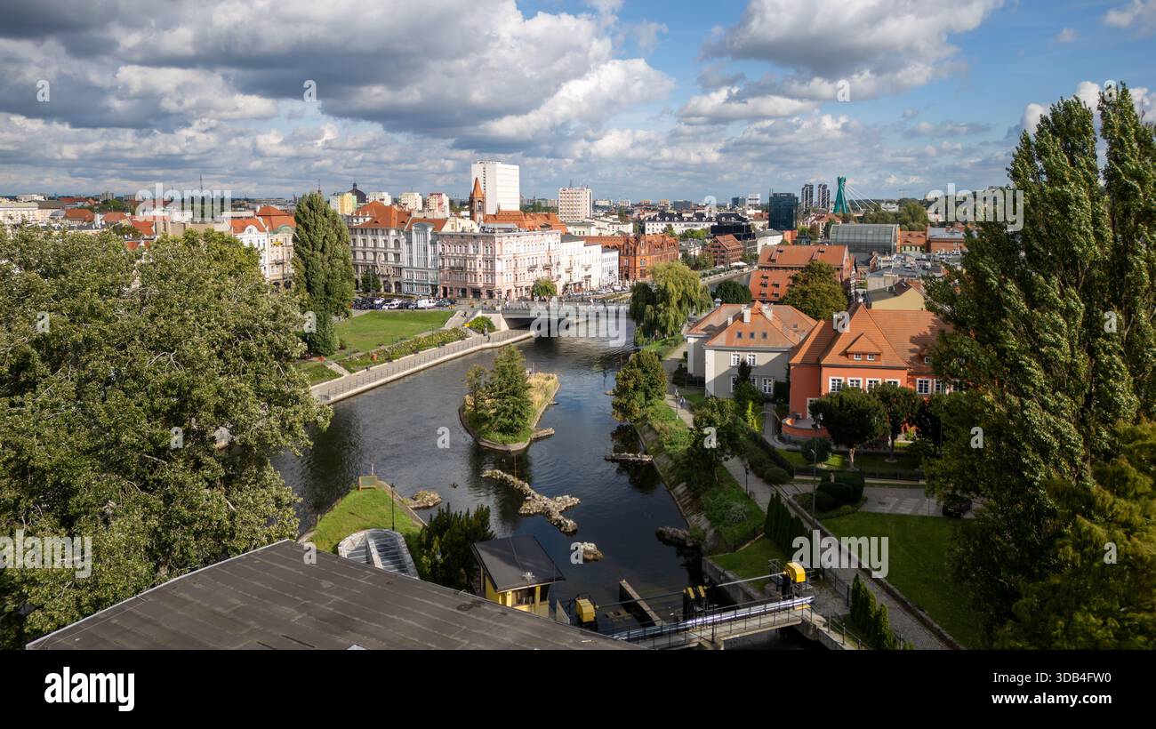 Aerial view of river brda and the city of Bydgoszcz, Poland Stock Photo