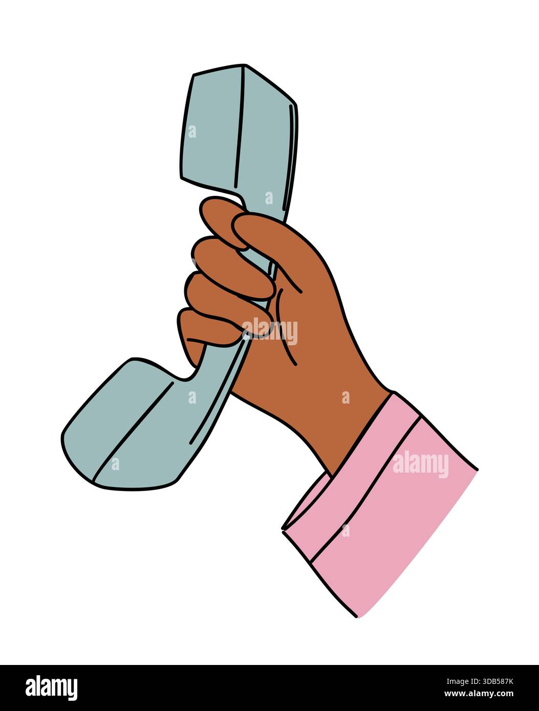 Hand holding a light blue telephone handset Stock Vector