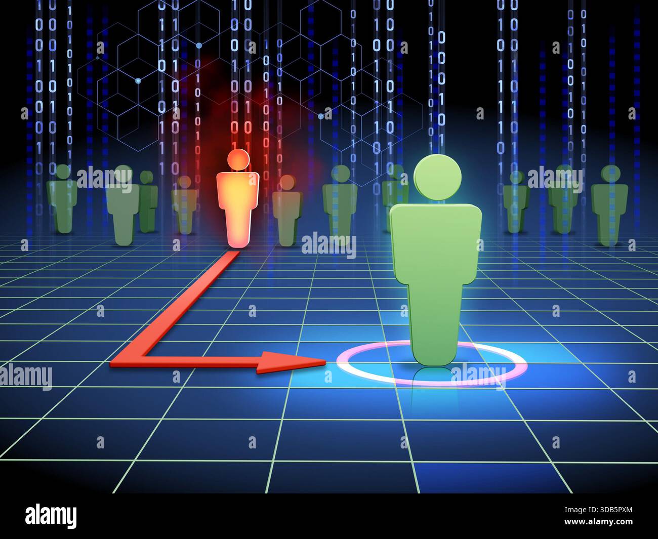 Insider threat attacking its chosen target. Digital illustration, 3D render. Stock Photo