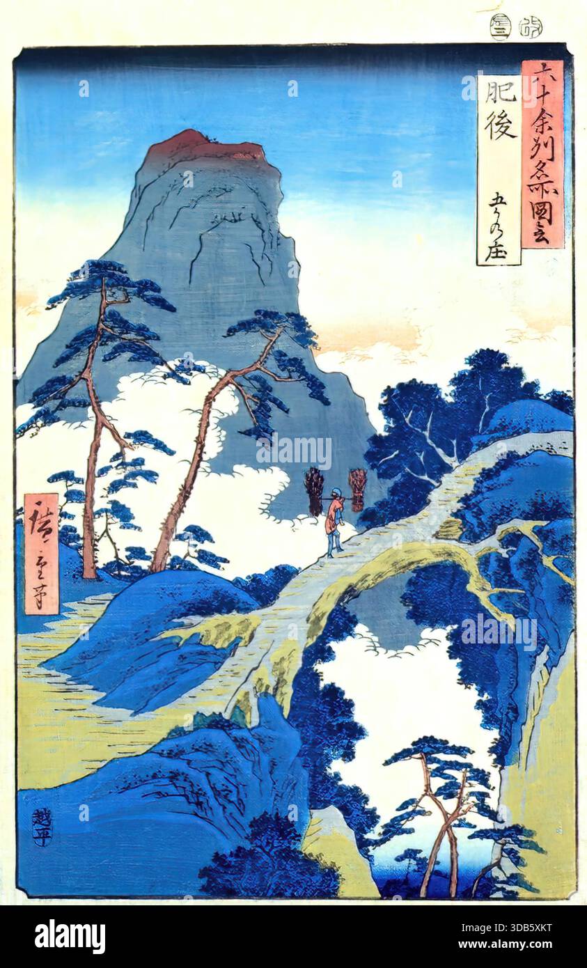 Hiroshige Go-Kanosho Higo Province 1850. Stock Vector
