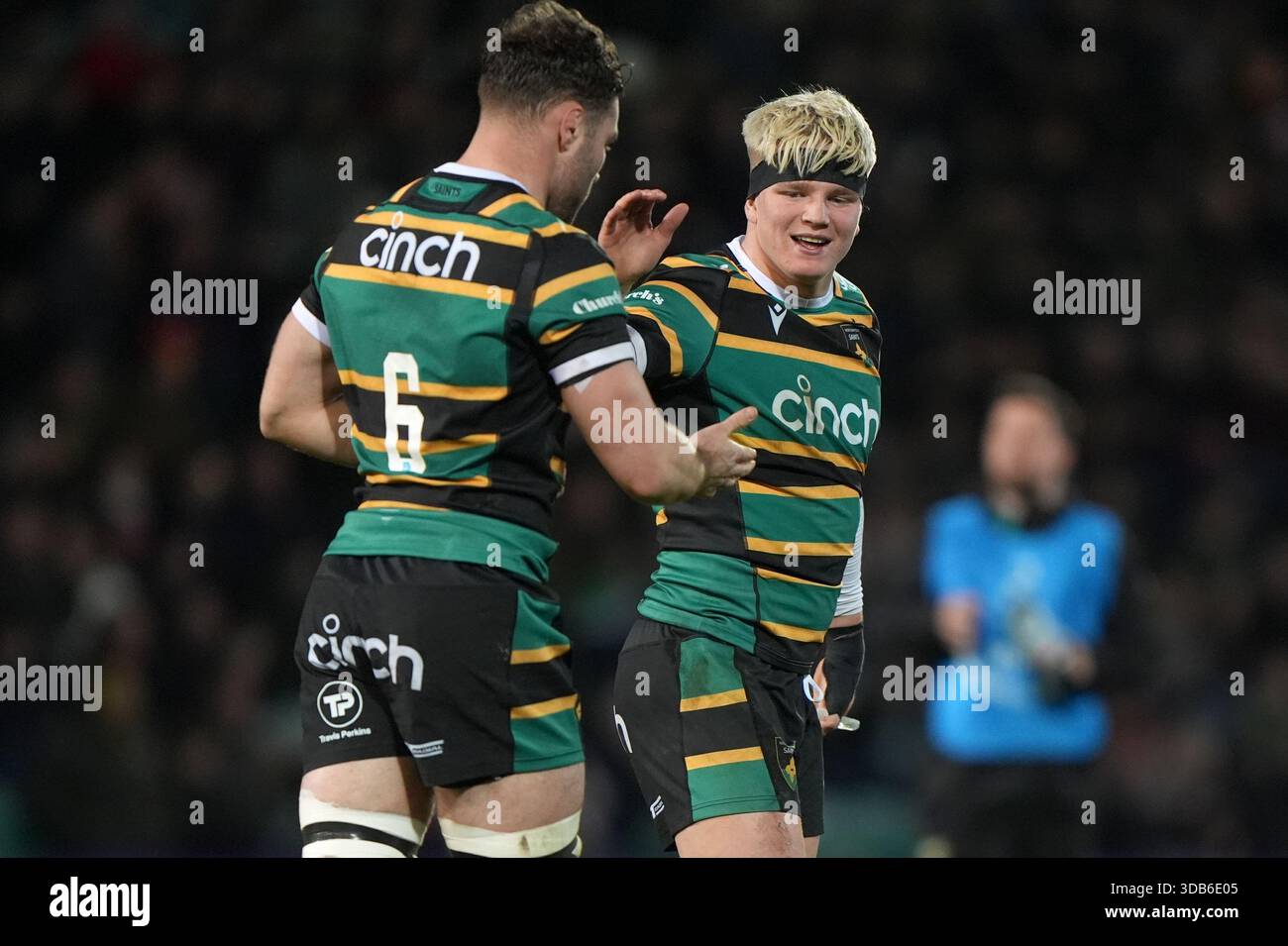 Northampton Saints' Henry Pollock celebrates after scoring a try ...