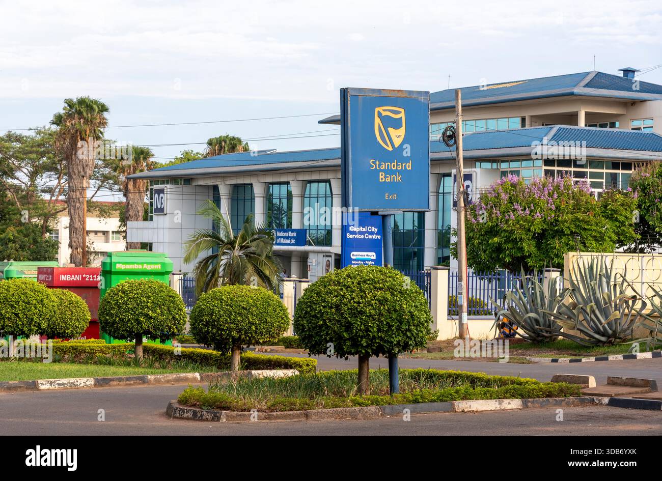 Lilongwe Malawi Africa.  12.11.2025.  The Bank of Malawi in the city of Lilongwe Malawi Africa with sign for the Standard Bank - Stock Image