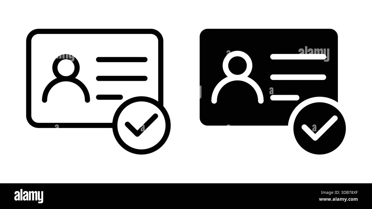 A minimalist icon set featuring an identification card design with a ...
