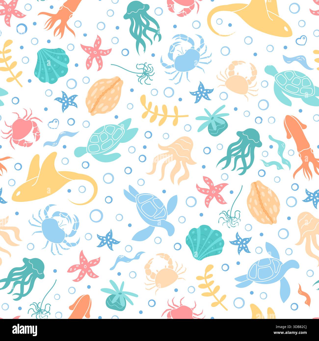 Seamless Underwater Marine Cartoon Pattern Stock Vector