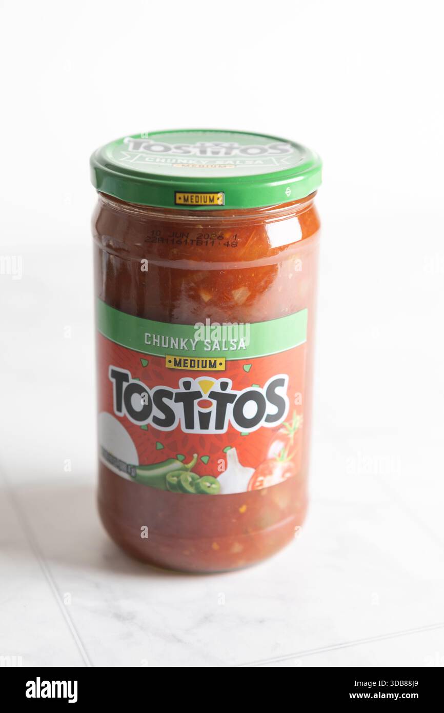 Tostitos Chunky Salsa jar on a home kitchen surface Stock Photo