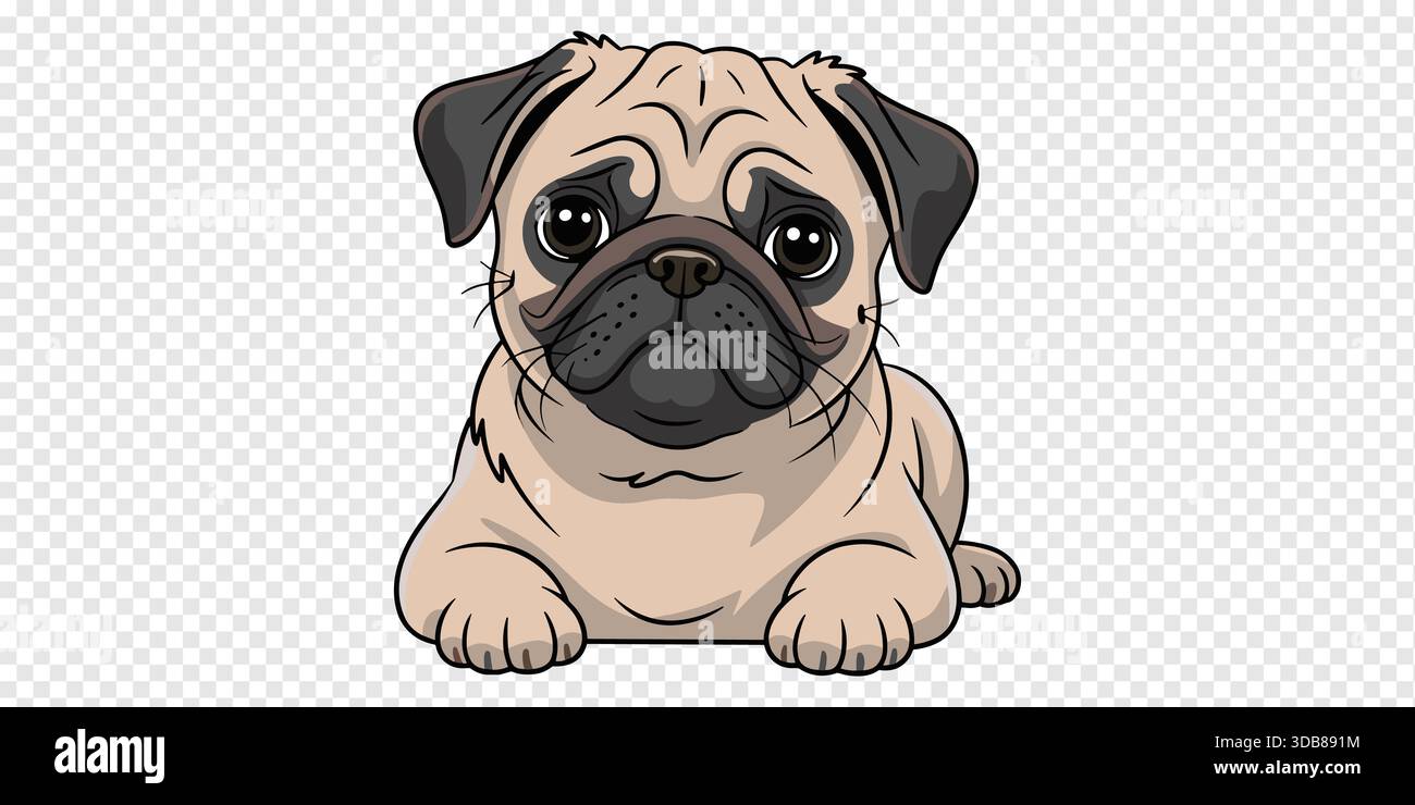 Cute Sitting Pug Dog Cartoon Minimal Illustration Stock Vector