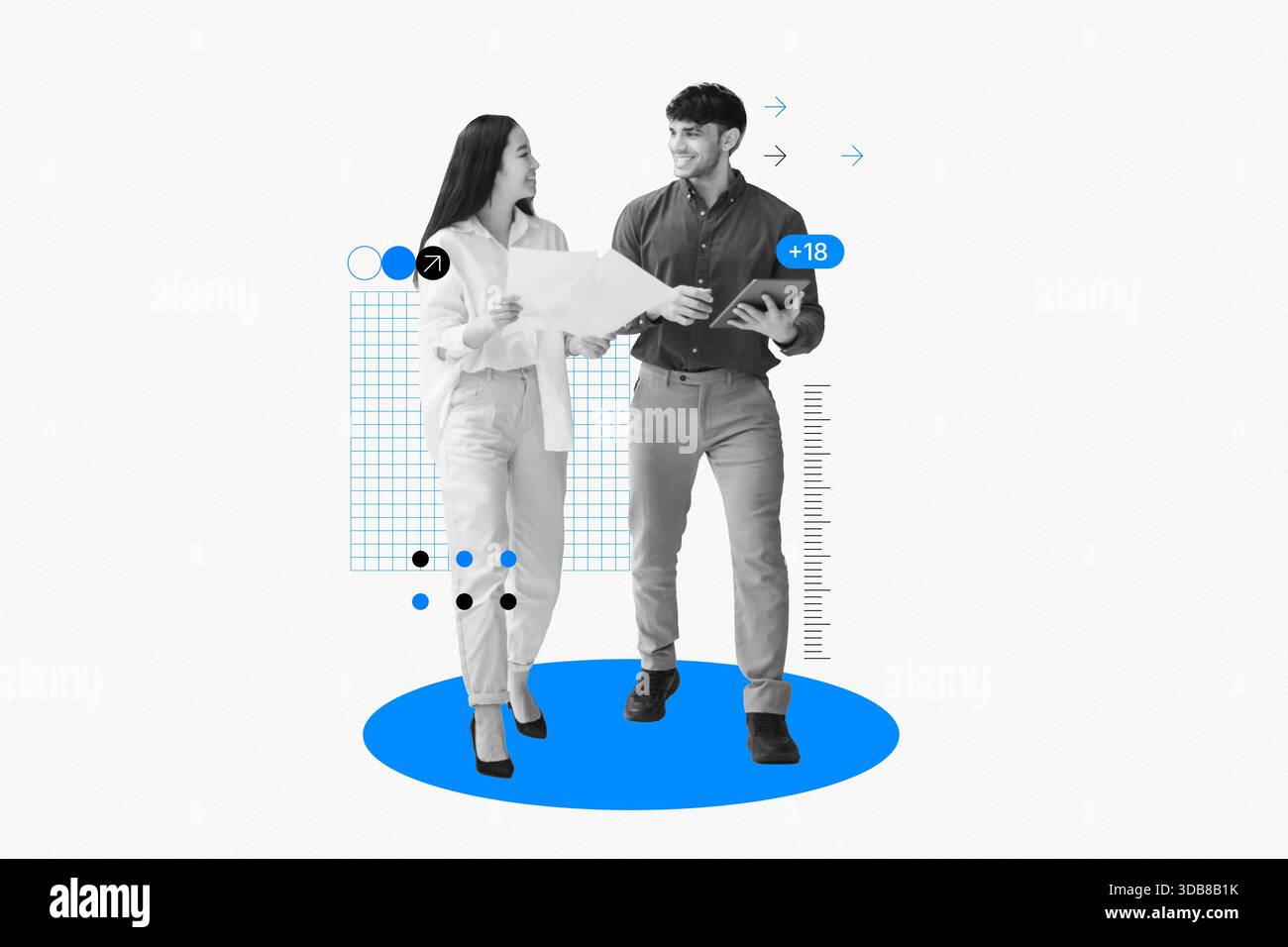 Team Members Discuss Project Details While Collaborating on Ideas at a Workplace Setting Stock Photo
