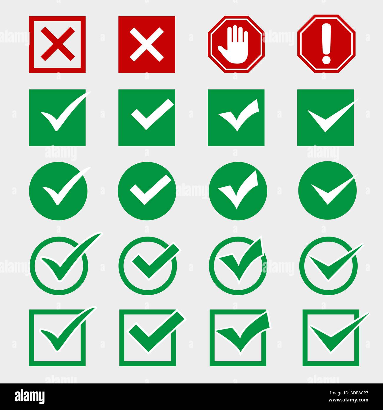 Collection of red cross and green check mark, icons set, isolated on ...