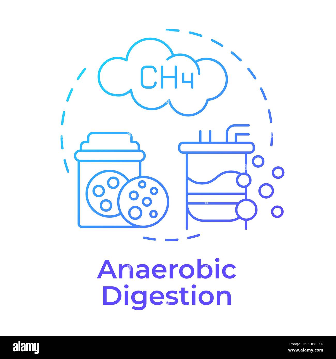 Anaerobic digestion blue gradient concept icon Stock Vector