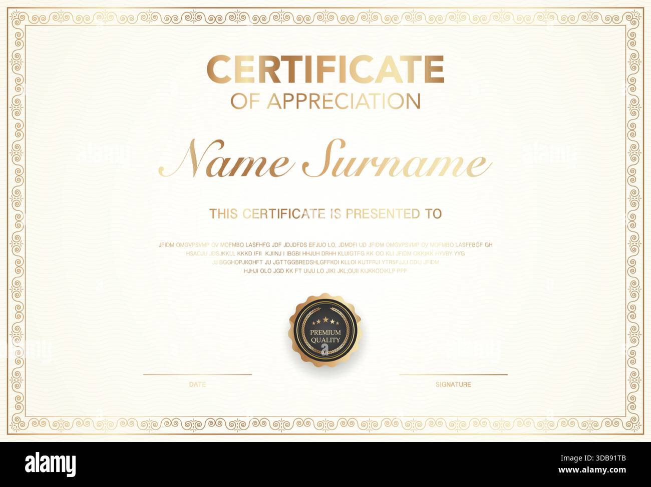 Modern certificate of appreciation template with elegant gold and black ...