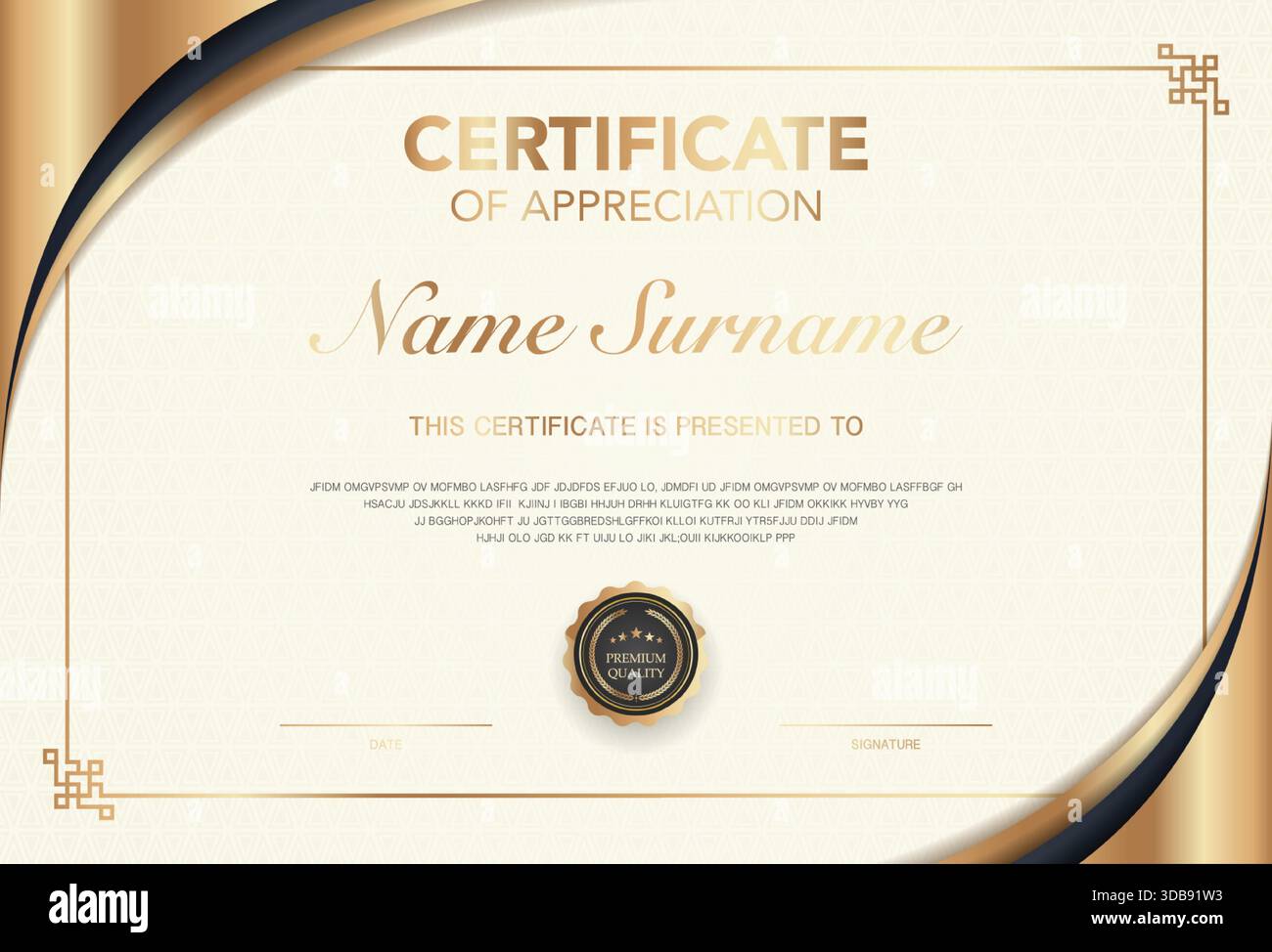 Modern certificate of appreciation template with elegant gold and black ...