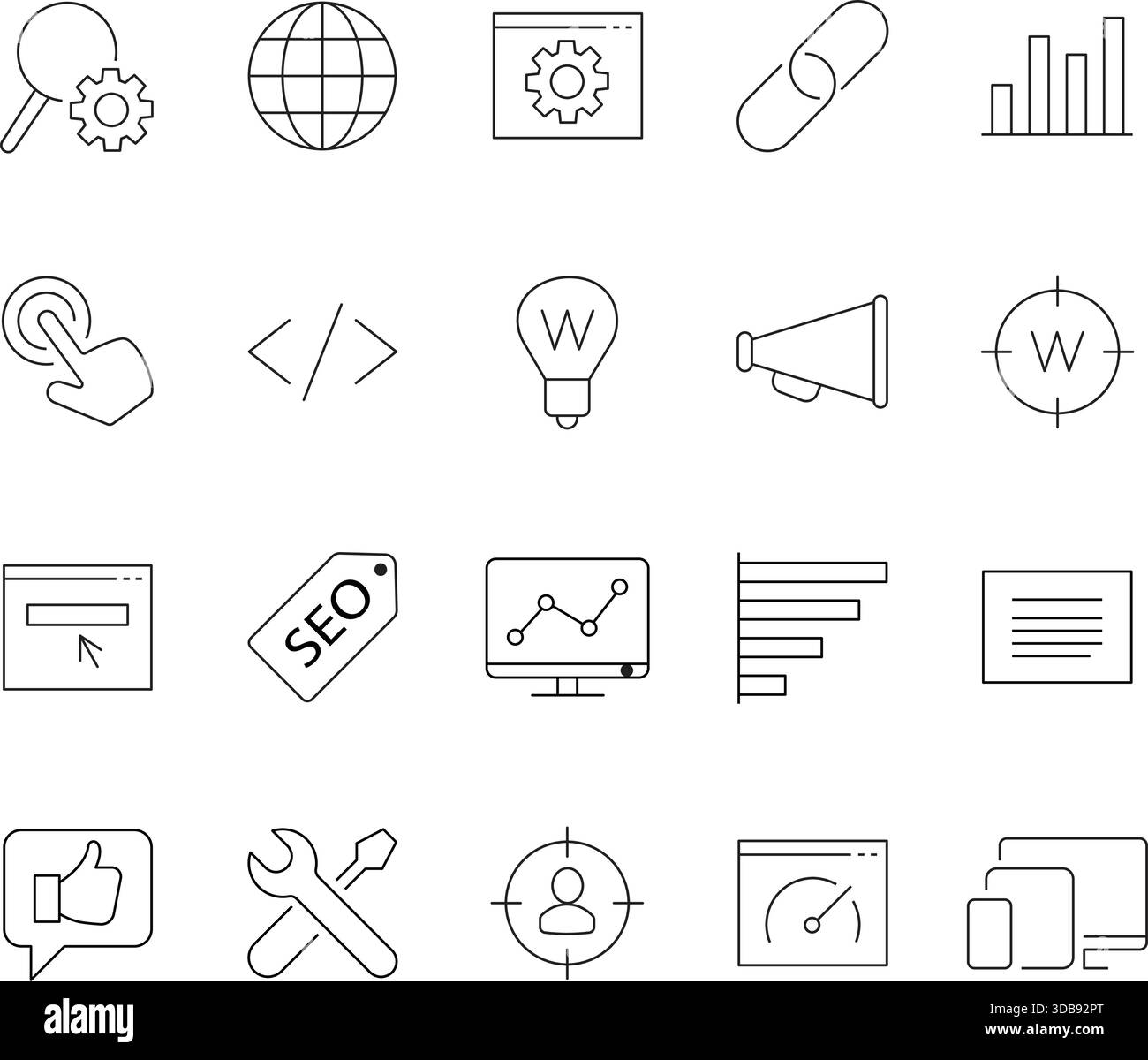 Search engine optimization icons in editable stroke format for various applications Stock Vector