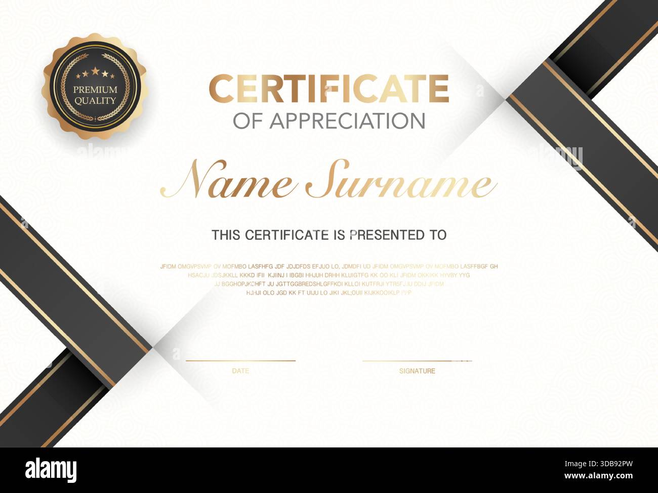 Modern certificate of appreciation template with elegant gold and black ...
