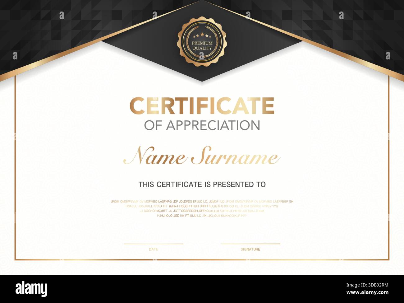 Modern certificate of appreciation template with elegant gold and black ...