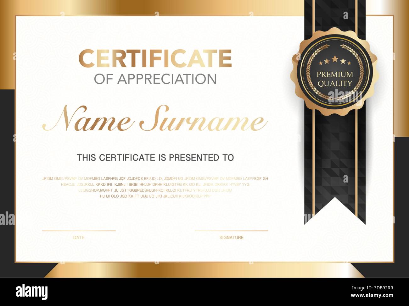 Modern certificate of appreciation template with elegant gold and black ...
