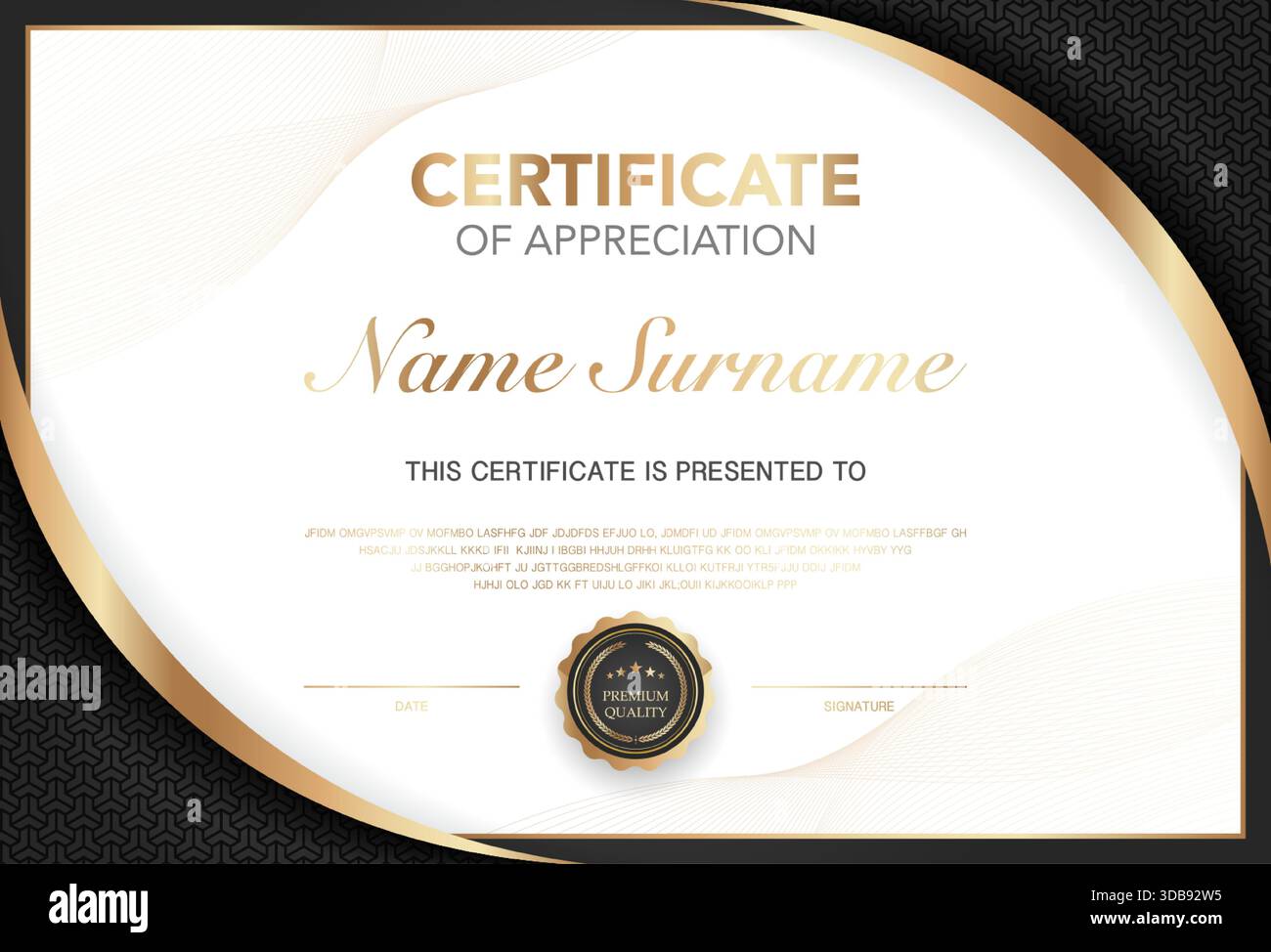 Modern certificate of appreciation template with elegant gold and black ...