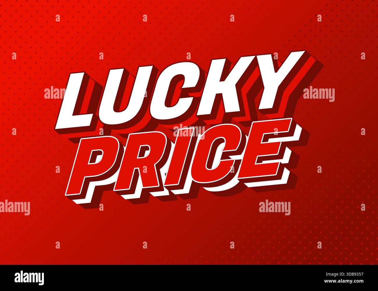 Bold red and white text reading Lucky Price on a red background with a dotted pattern. - Stock Image