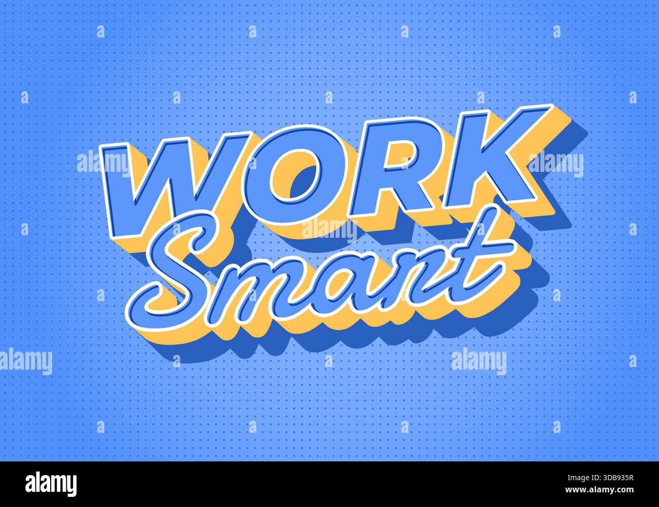 3D text illustration with the phrase Work Smart in bold blue and yellow letters on a dotted blue background. - Stock Image