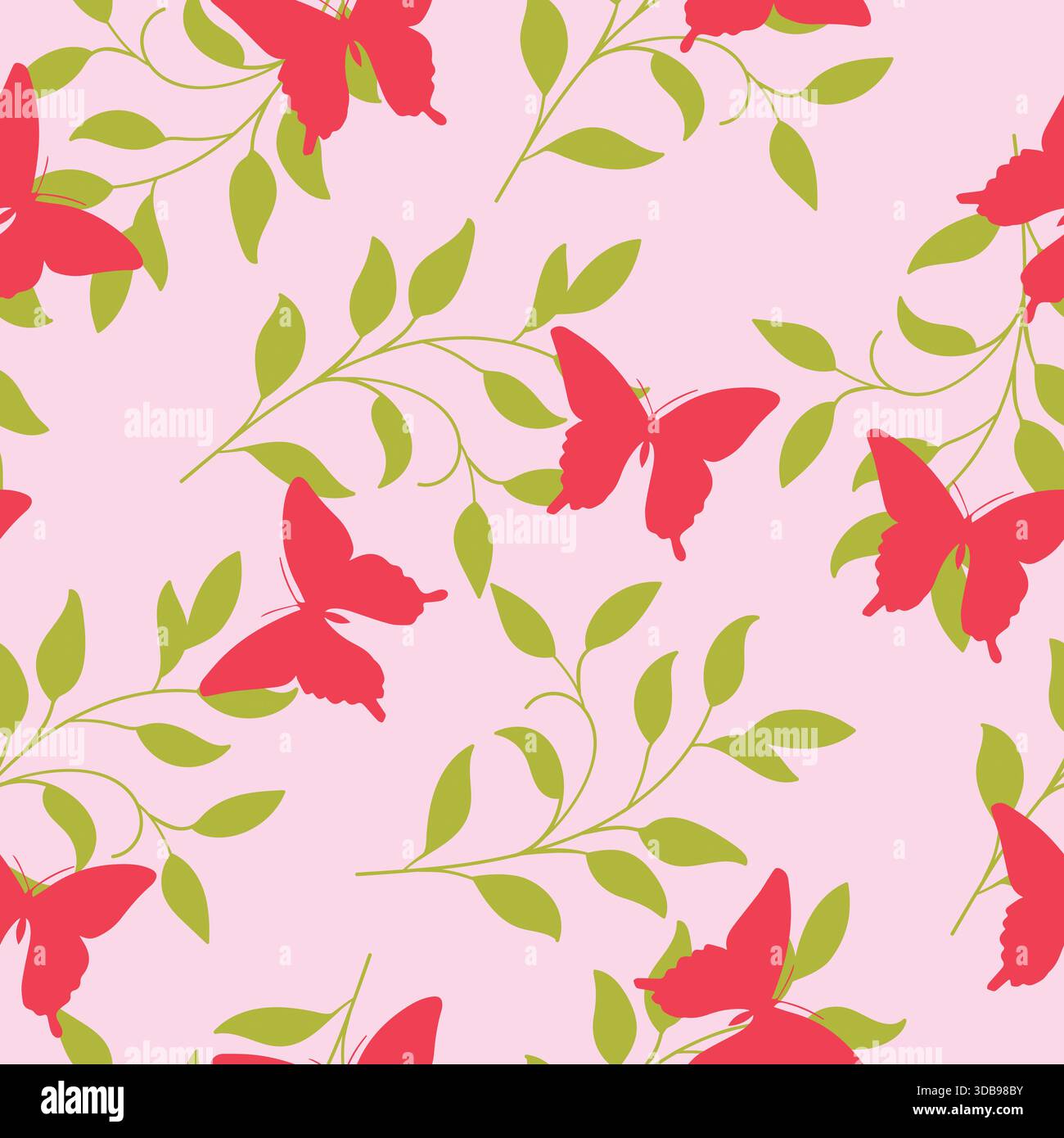 Cute butterfly and leaves vector seamless pattern Stock Vector