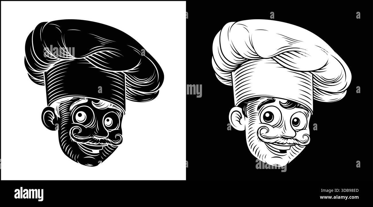 Smiling Chef Baker Cook Woodcut Vintage Drawing Stock Vector Image \u0026 Art -  Alamy, image size:1300x723