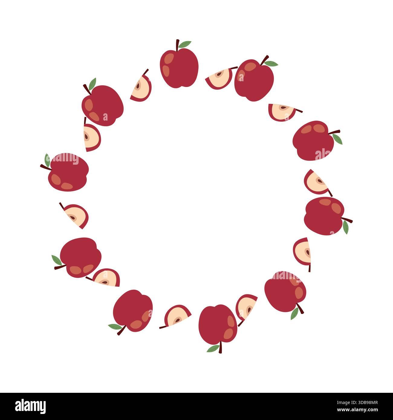 Apple Wreath Frame with Red Apples and Slices Flat Vector Illustration Stock Vector