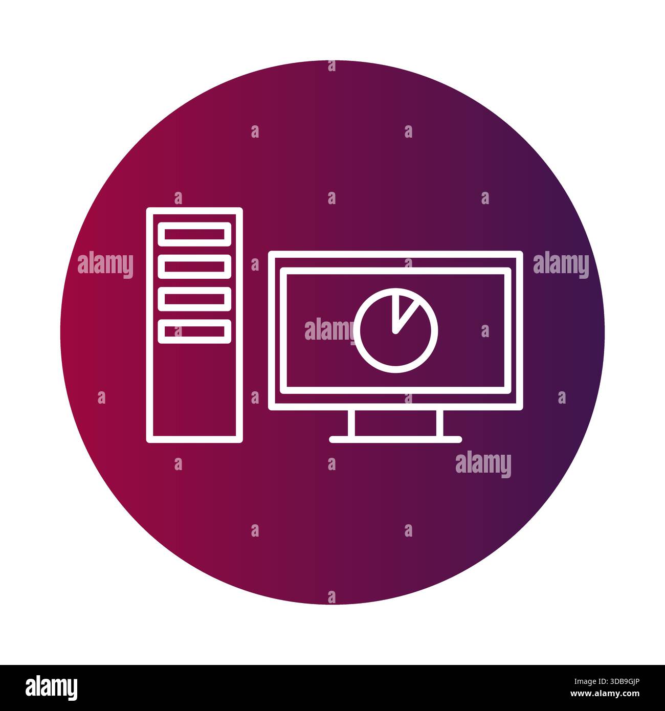 Desktop computer icon. Monitor screen graph. Analytics data Vector system. Server tower component. Stock Vector
