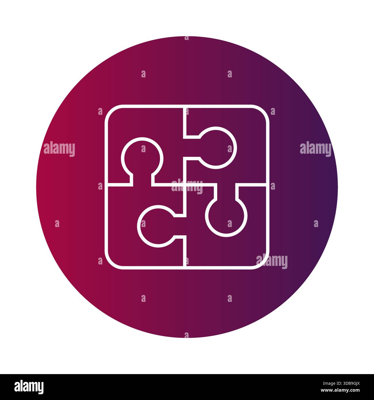 Puzzle pieces icon. Solution problem symbol. Connection strategy Vector sign. Pink purple background Stock Vector