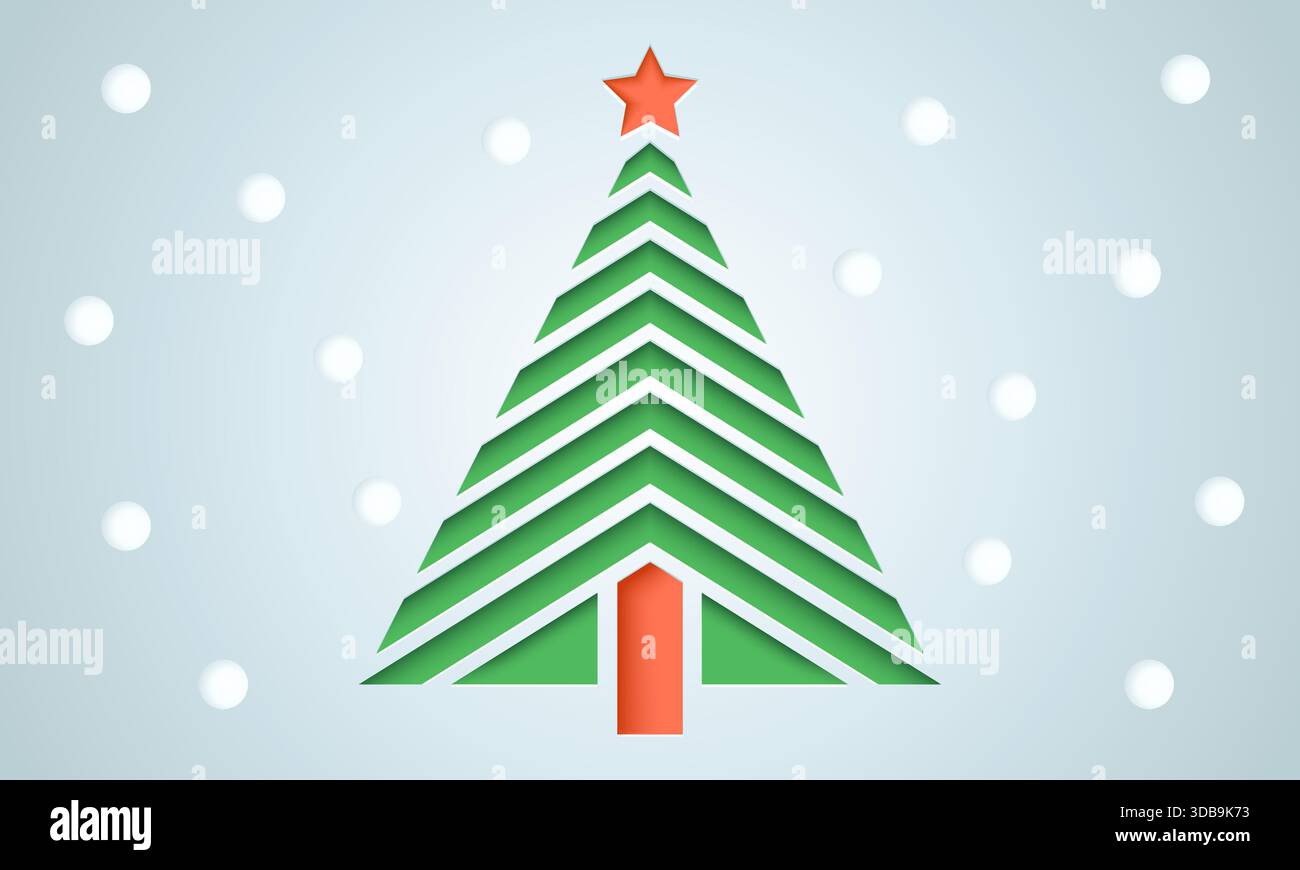 Vector card with Christmas tree, cut from paper. Abstract geometric Christmas tree from paper. Stock Vector