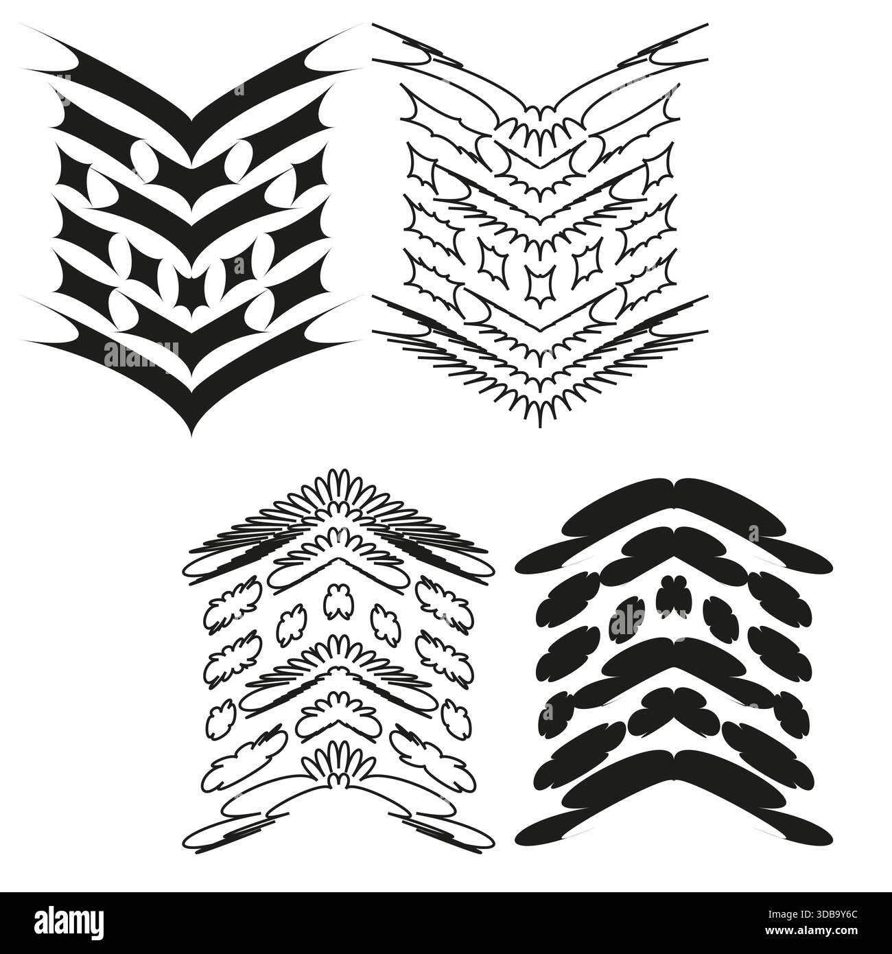 Abstract chevron shapes. Geometric line pattern. Black texture Vector element. Tiled building block set. EPS 10. Stock Vector