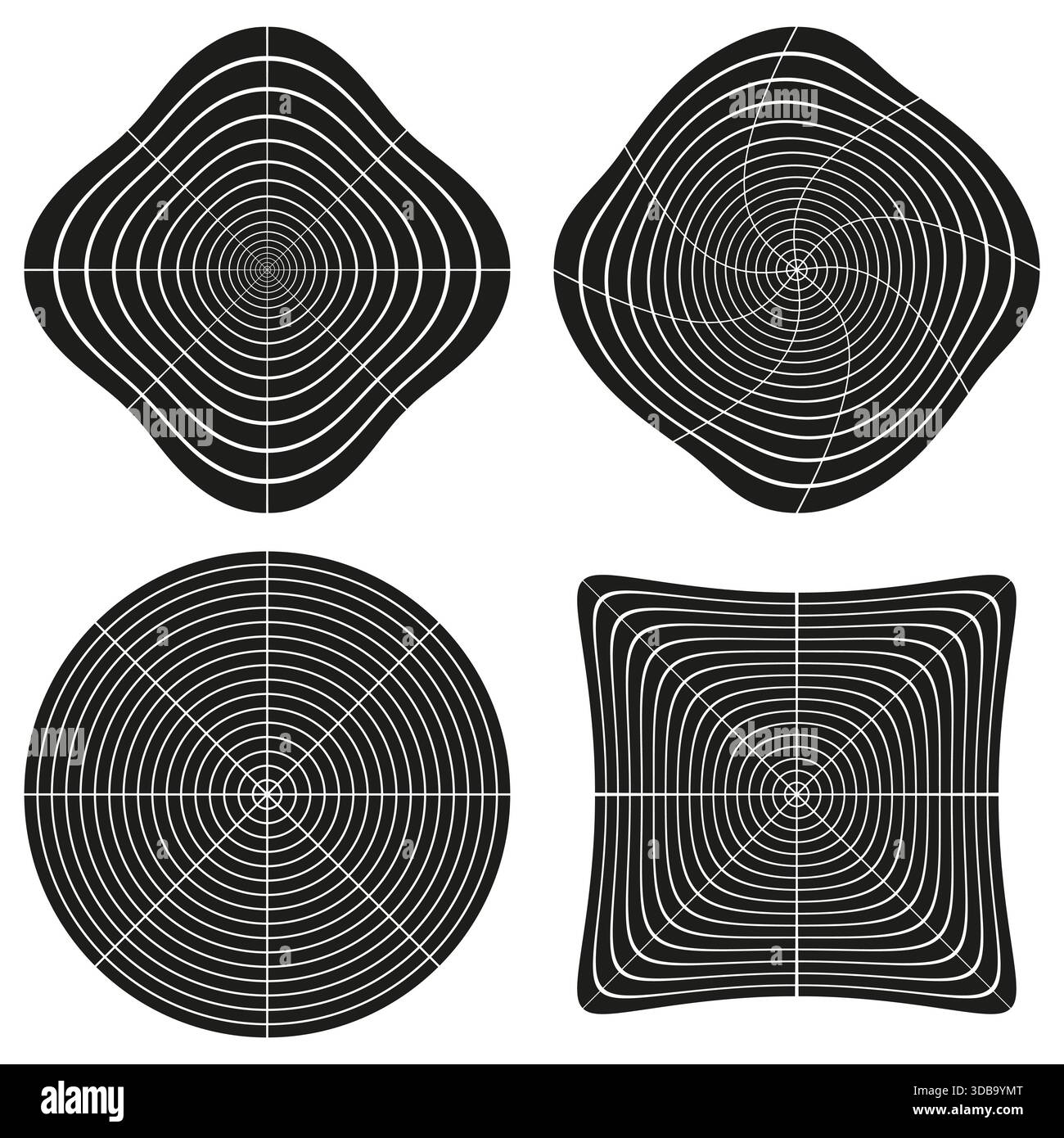 Four rounded squares. Abstract line pattern. Dynamic Vector graphic set. Geometric wave shape. EPS 10. Stock Vector