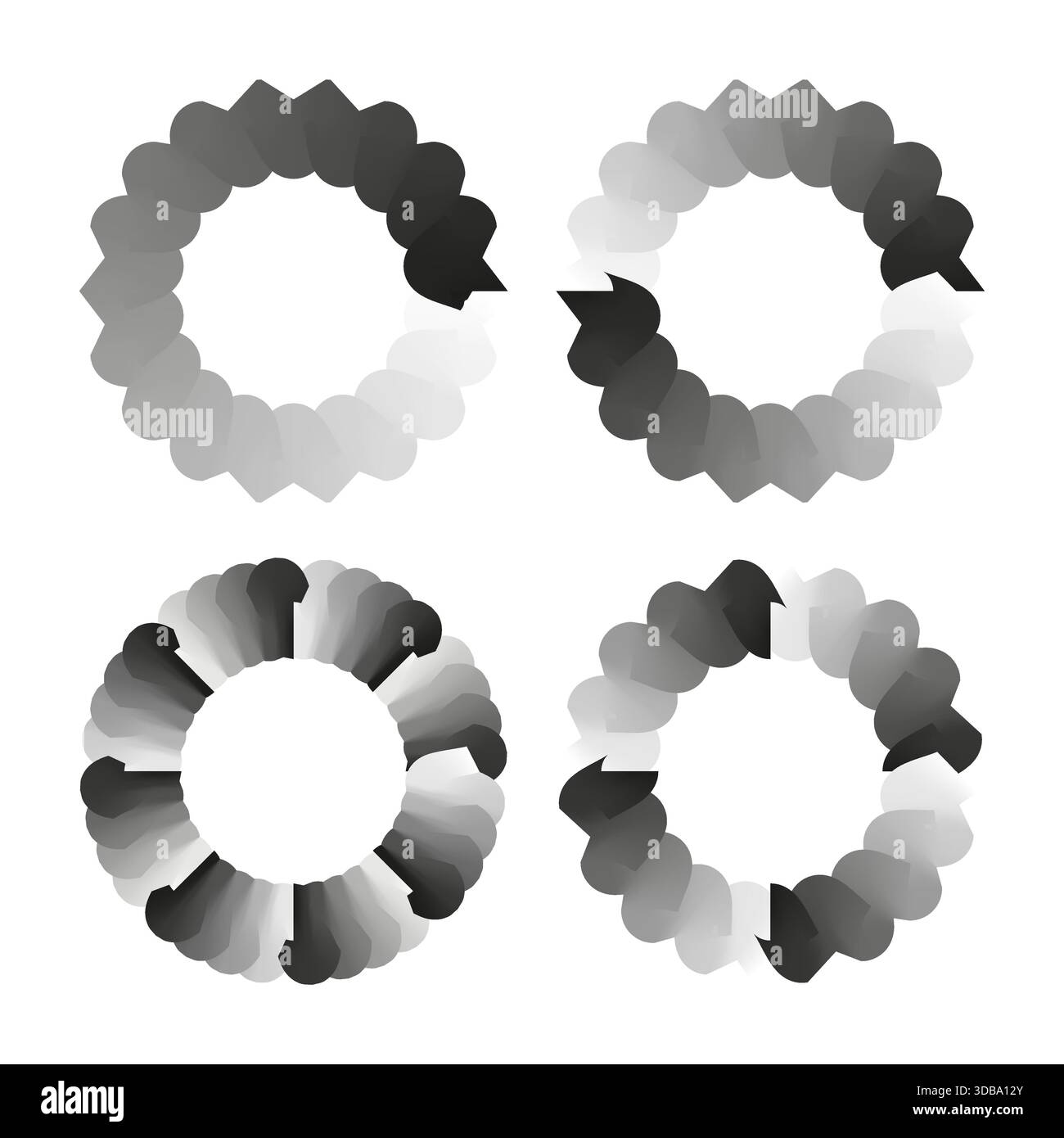 Loader ring set. Grayscale arrow icons. Progress Vector indicator. Jagged loading symbol. EPS 10. Stock Vector