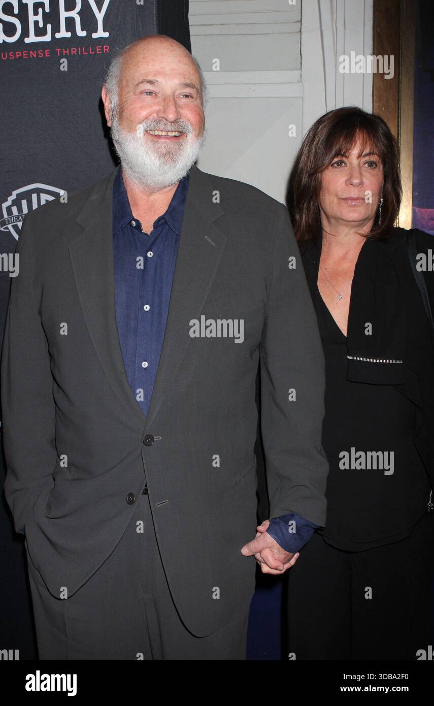 ***FILE PHOTO** Rob Reiner and Wife Found Stabbed To Death At Home. Rob Reiner and wife Michele Singer Reiner attend he opening night performance of 'Misery' at the Broadhurst Theatre in New York City on November 15, 2015. Photo Credit: Henry McGee/MediaPunch Credit: MediaPunch Inc/Alamy Live News Stock Photo