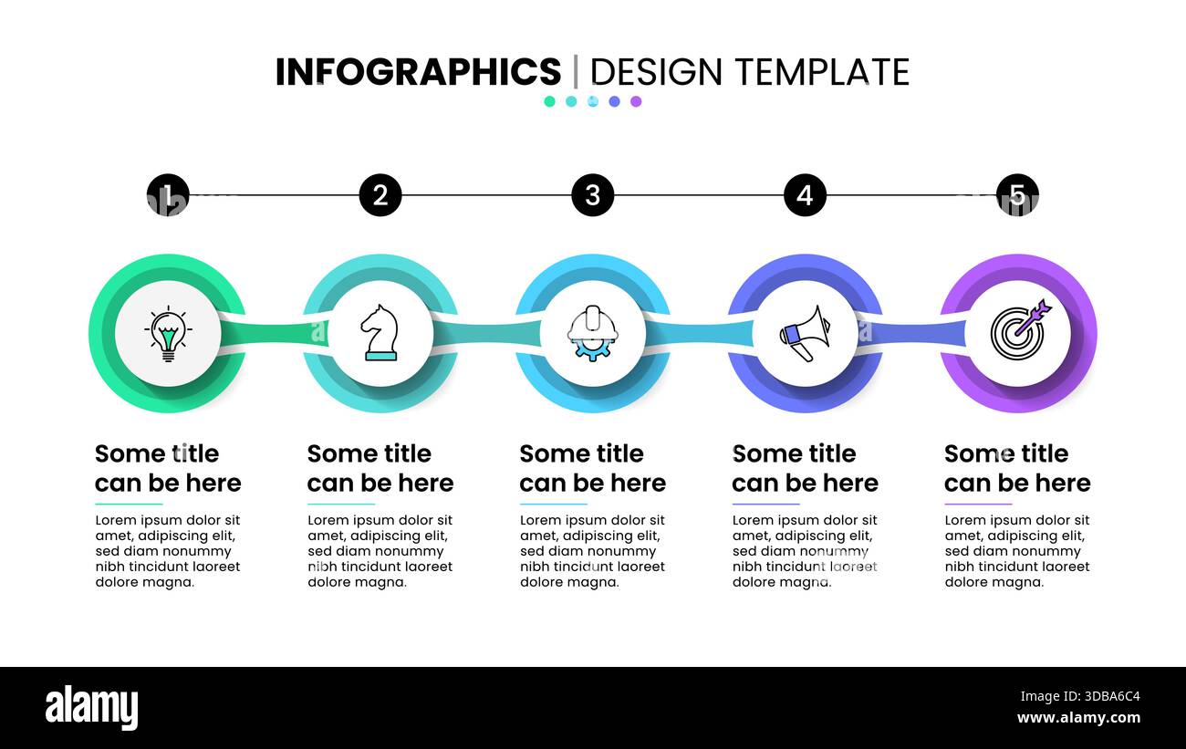 Infographic template with icons and 5 options or steps. Connected circles.  Can be used for workflow layout, diagram, banner, webdesign. Vector illustr  Stock Vector Image \u0026 Art - Alamy, image size:1300x821