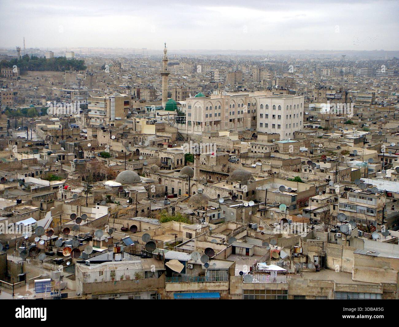 Panoramic view of the Old City of Aleppo looking down from the Citadel of Aleppo, Syria. - Stock Image