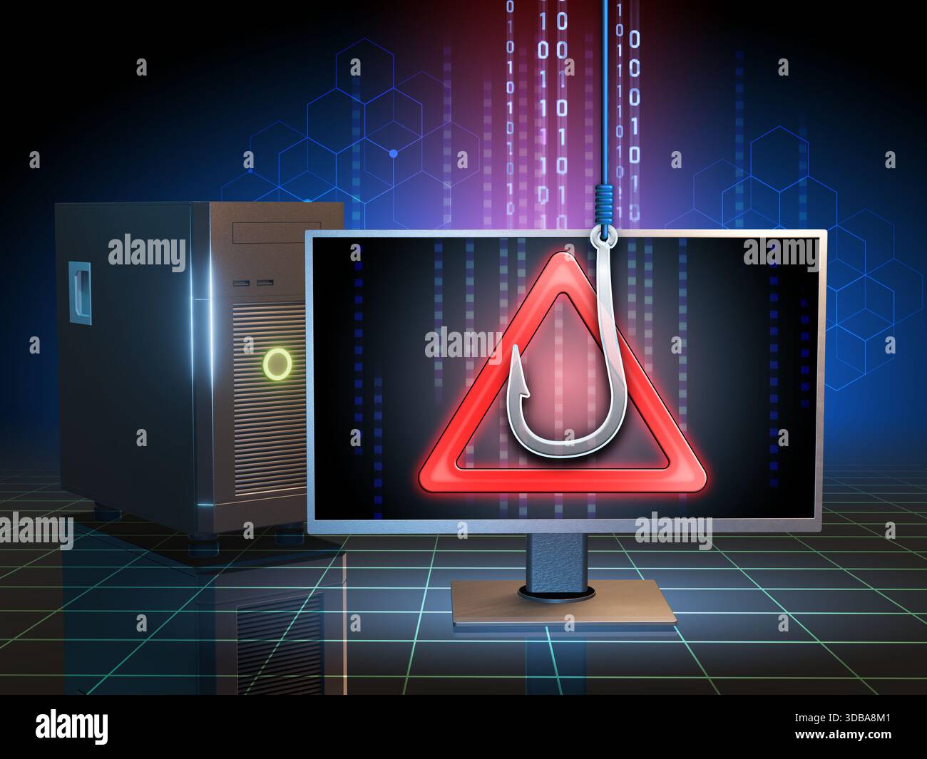 Cyber attack using the phishing technique. Digital illustration, 3D render. Stock Photo