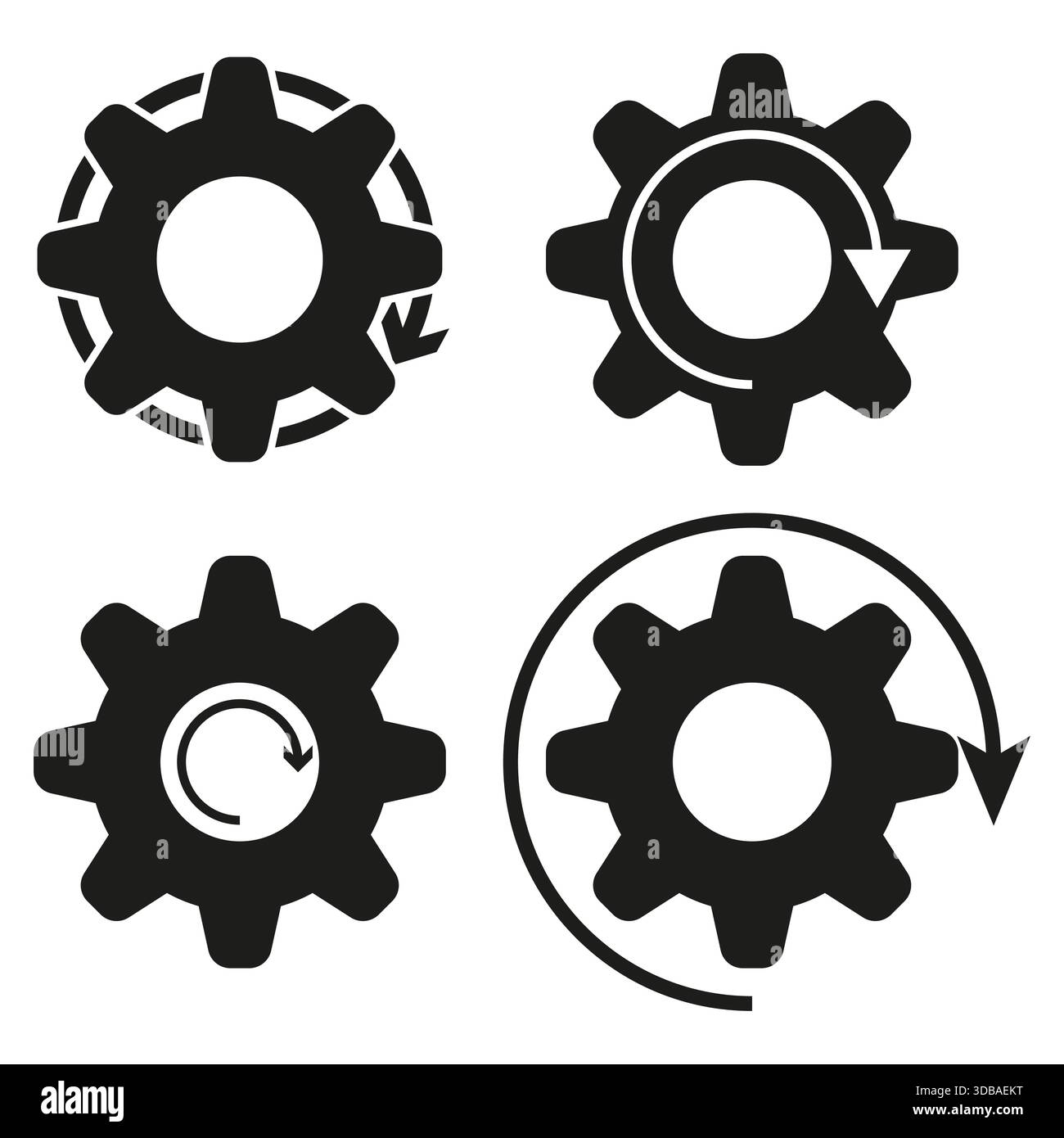 Cogwheel gear icons. Rotation process symbols. Setting arrow Vector ...