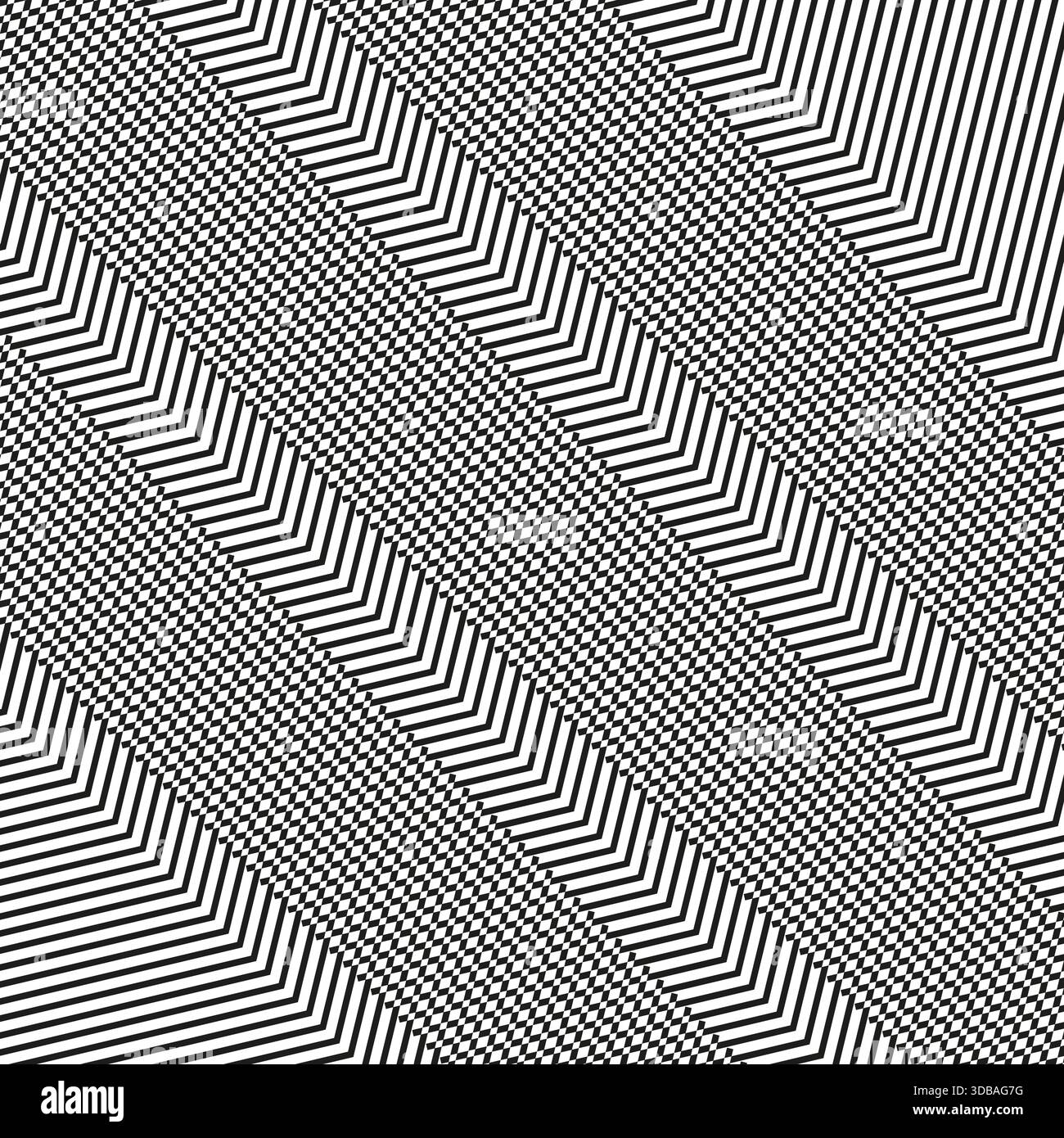 Abstract chevron pattern. Diagonal line blocks. Op art texture Vector. Black white optical effect. Stock Vector