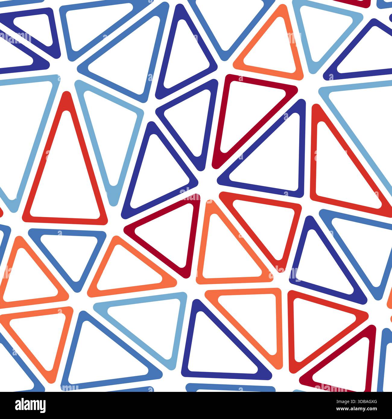 Minimal geometric background. Large triangle size. Multiple colors style. Rounded triangular cells outlined. Repeatable pattern. Stock Vector