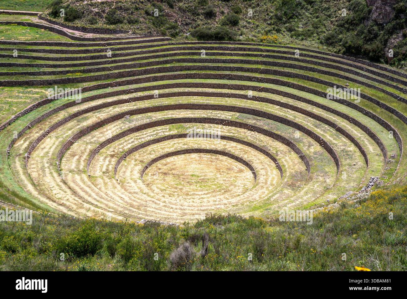 The Inca site of Moray in the Sacred Valley, Peru, features concentric ...