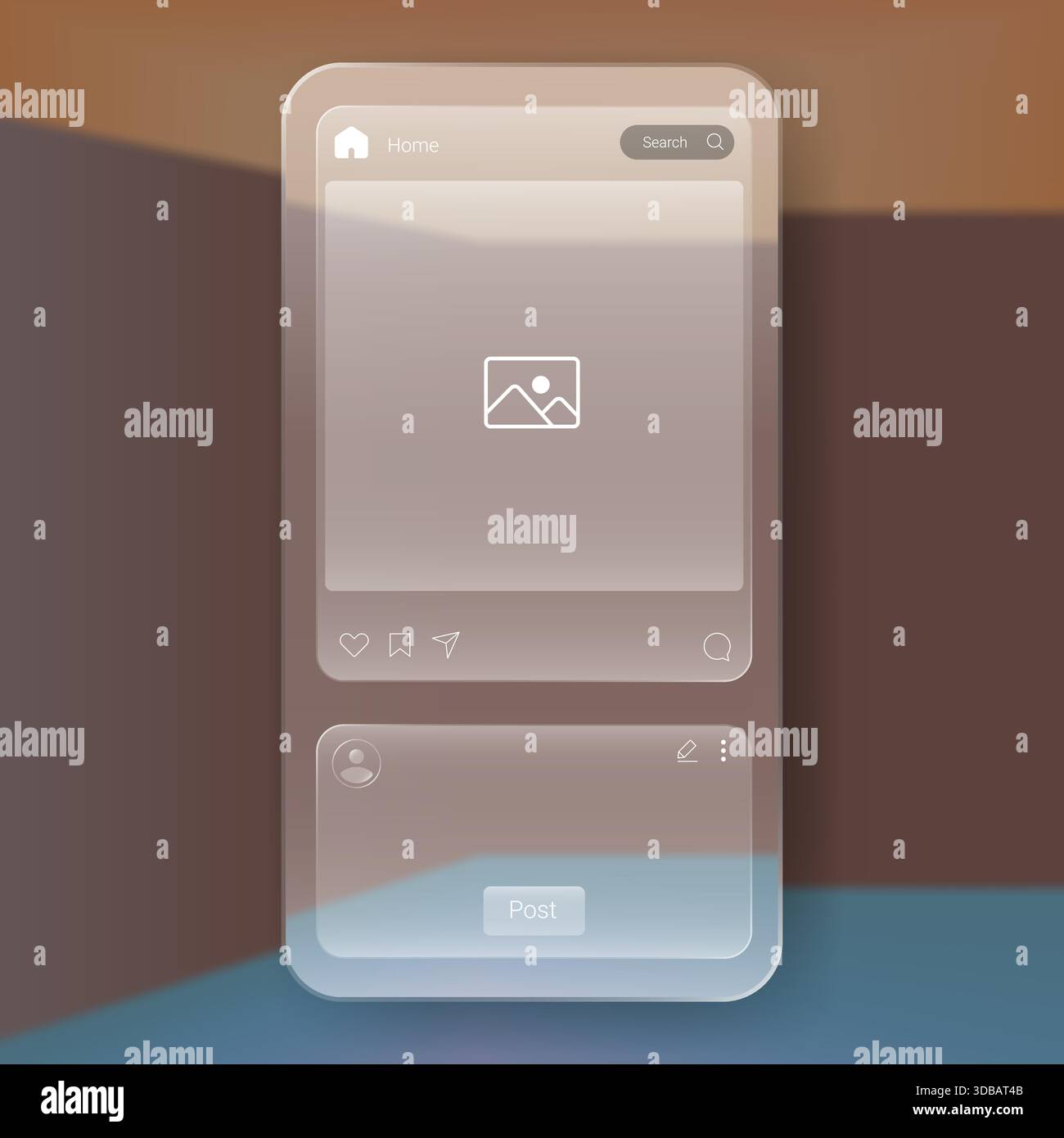 A modern transparent glassmorphism social media mobile app UI design ...