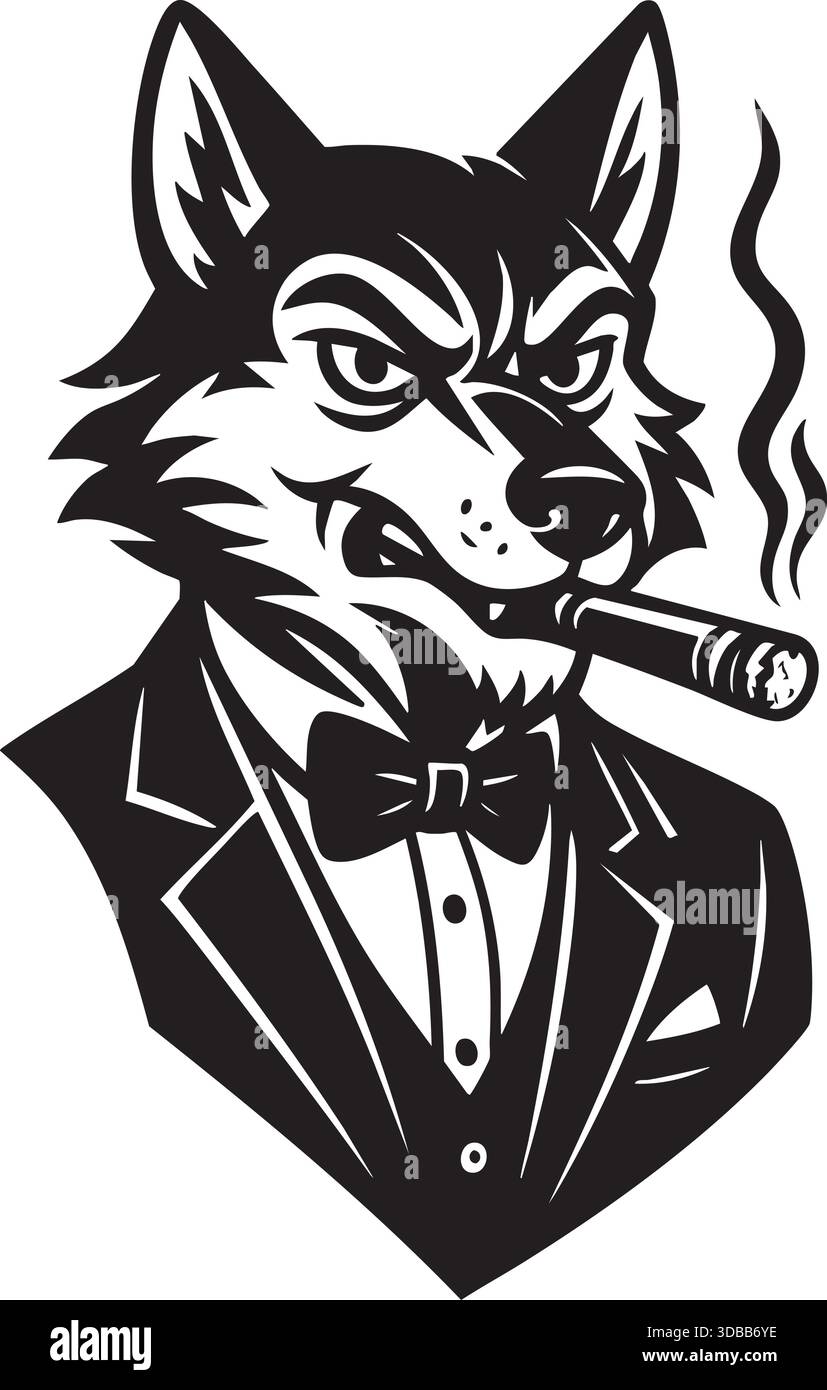 Wolf mascot in suit smoking cigar Stock Vector