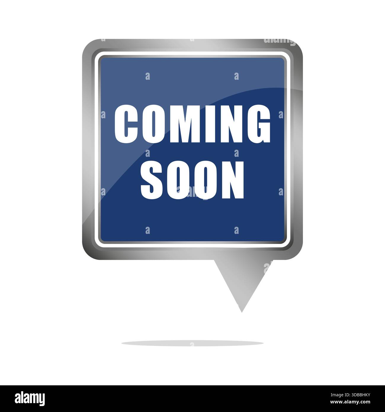 Coming soon button. Future arrival symbol. Launch preview Vector. New product announcement. Stock Vector