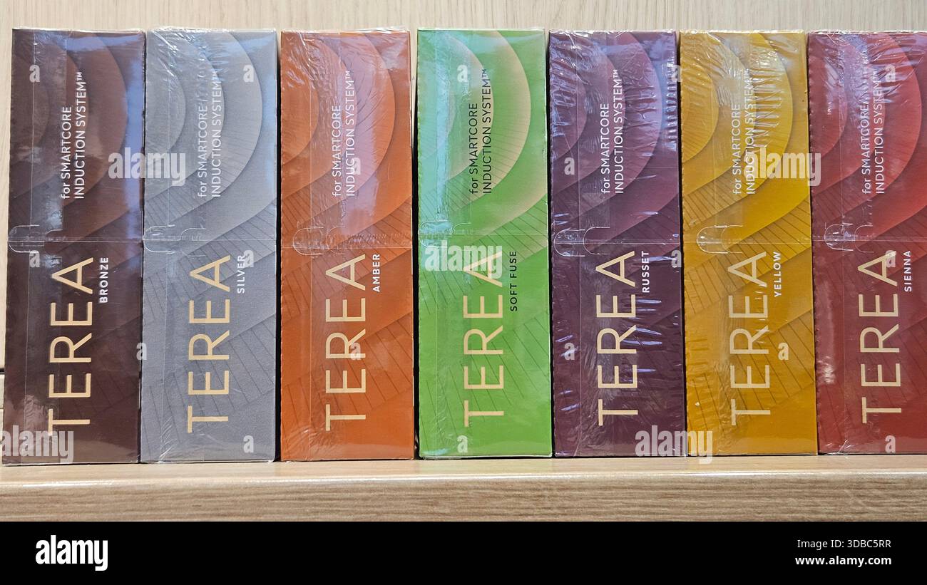 Terea Tobacco Sticks for IQOS Displayed in Colorful Packaging.Riga.Latvia.15.12.2025 - Smartphone Captured Stock Image