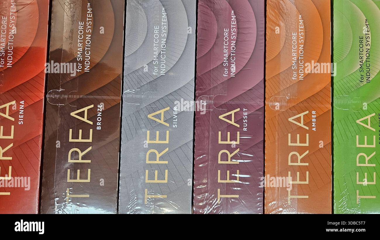 Terea Tobacco Sticks for IQOS Displayed in Colorful Packaging.Riga.Latvia.15.12.2025 - Smartphone Captured Stock Image