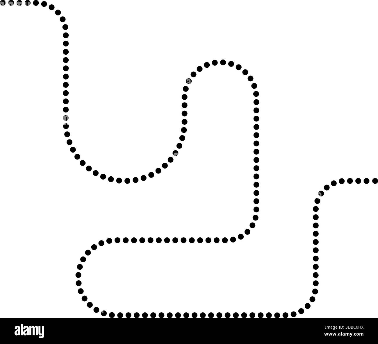 Dotted line follows irregular squared paths with curved alignment. Stock Vector